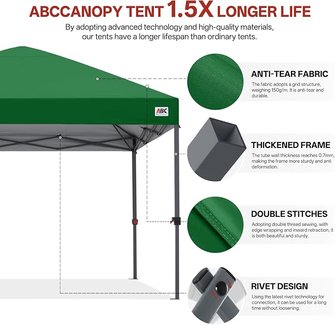 ABCCANOPY Pop Up Canopy - Outdoor Patio Portable Canopy Tent Heavy Duty for Backyard and Deck with 4 Sandbags(Green, 10x10)