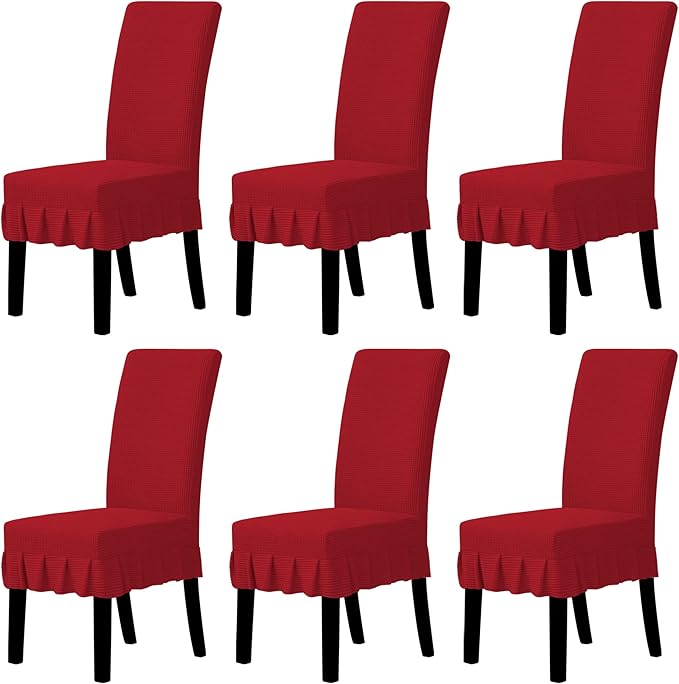 Easy-Going Dining Chair Covers Stretch Parsons Chair Slipcover with Skirt Chair Covers for Dining Room Restaurant Banquet (6 PCS, Red)