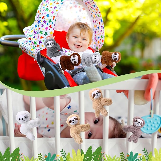 Liliful 8 Pack Kids Plush Gifts Stuffed Animal Cat Slap Bracelets - 8 Inch Back to School Prize Box Toys Wrist Cute Snap Birthday Rewards for Boys Girls Child Pet Adoption Party Favors(Sloths)