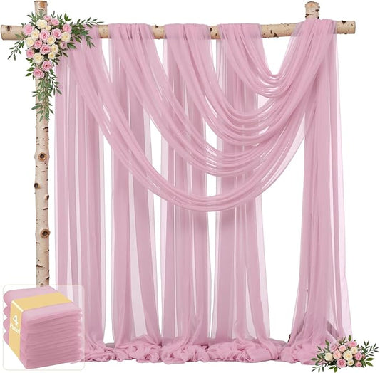 4 Panels Dusty Rose Wedding Arch Draping Fabric 30" x 19ft Wedding Drapes Tulle Drapes for Backdrop Sheer Fabric Backdrop Drapes Decorations Backdrop Curtains for Reception Ceremony Party