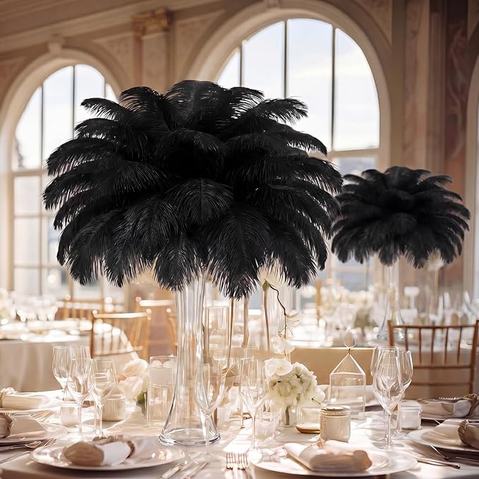Maitys 90 Pcs Large Natural Ostrich Feathers Bulk 14-16 Inch (35-40cm) 12-14 Inch (30-35cm) 10-12 (25-30cm) Ostrich Feathers Plumes for Centerpieces Wedding (Black)