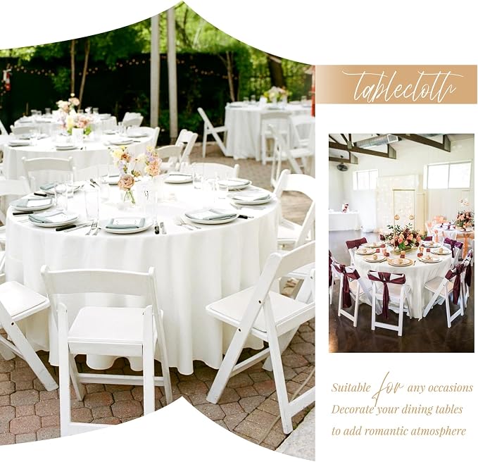 Showgeous 8 Pack Ivory Round Tablecloth 120 Inch Polyester Table Cloth Ivory Tablecloths for Round Tables Washable Decorative Fabric Table Covers for Wedding Dining Party Banquet Buffet