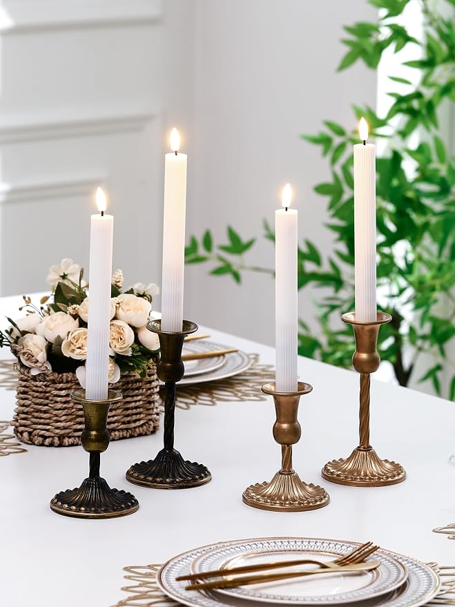 Funtery 48 Pcs Flameless LED Taper Candles Battery Operated Candles Bulk Realistic LED Candlesticks Flickering for Wedding Church Party Home Decor(White,10 Inch,Elegant Style)