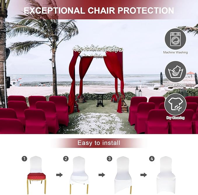 Trlyc Spandex Folding Chair Covers 100 Pcs Universal Fitted Stretchy Dining Chair Slipcovers for Wedding Party Banquet Flat-Front Chair Cover (Burgundy)