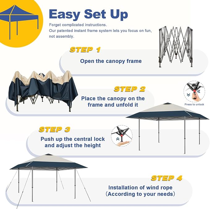 Explore Land 13x13 Pop Up Canopy with One Push Setup Heavy Duty Outdoor Sun Shade Tent for Beach,Camping,Events,Parties(Beige & Navy)