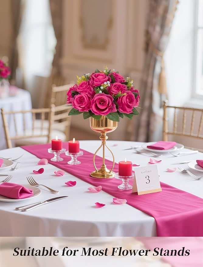 BLOSMON Pink Roses Artificial Flowers: 6 Pcs Fake Flower Balls Table Decor | Wedding Dinning Table Centerpieces - Fake Silk Kissing Bouquet with base for Home Party Event Decor