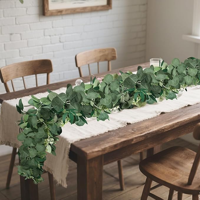 6Ft Eucalyptus Garland, Upgrade Bushy Artificial Greenery Garlands lvy Vines with Willow Leaves for Wedding Arch Home Party Table Runner Centerpiece Decor