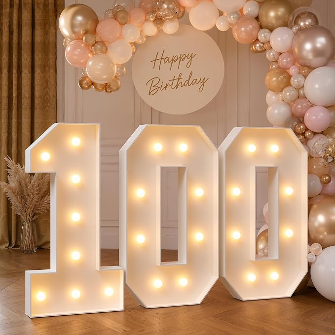 imprsv 3FT Marquee Numbers 100, Light Up Numbers for 100th Birthday Decorations Anniversary Party Decor, Number 100 Light Up Number, Pre-Cut Foam Board Kit