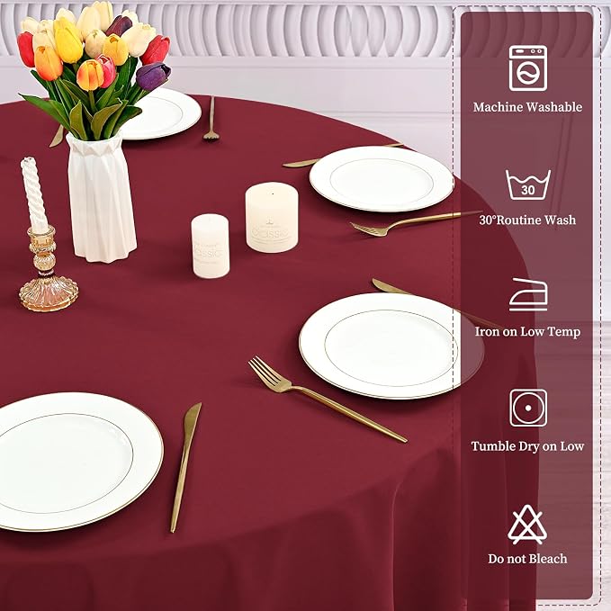 YMHPRIDE 6 Pack Round Tablecloth Burgundy Table Cloth 120 Inch Polyester Round Table Cloth,Burgundy Tablecloths Round Washable Fabric Table Covers for Wedding,Party,Dining,Banquet