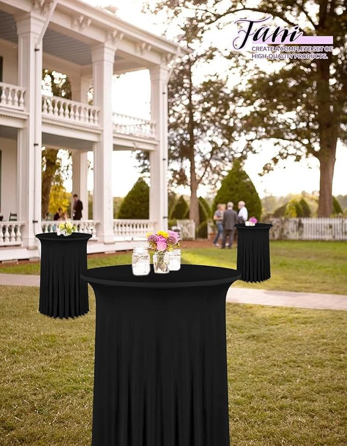 fani 6 Packs 32"x 43" Round Cocktail Table Skirt, Spandex Fitted High Top Table Skirt, Spandex Stretch Cocktail Tablecloth for Wedding Party Bar Banquet Birthday Tables(Black)