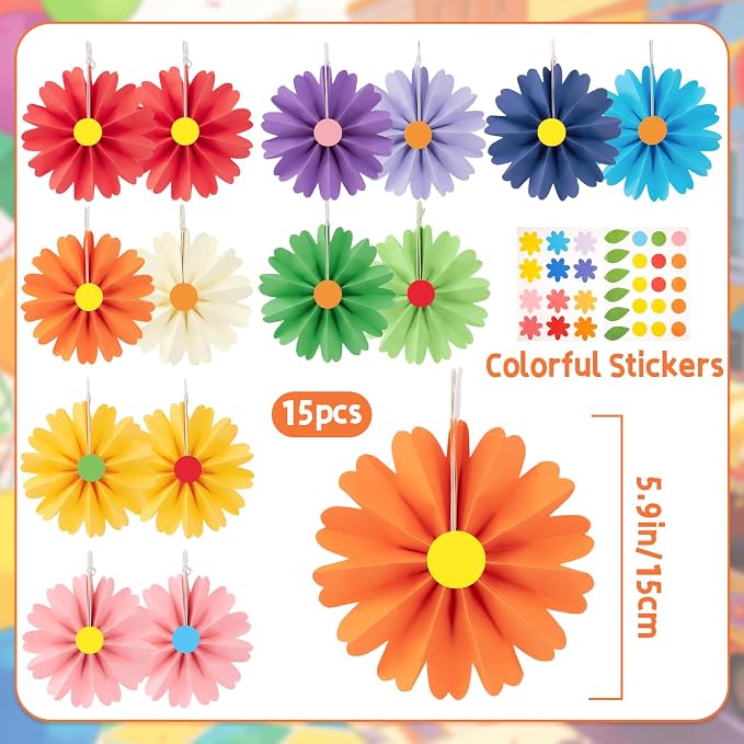 SUNBEAUTY 15PCS Cinco de Mayo Decorations Fiesta Paper Fans Party Decorations Paper Flowers for Wall Reusable Mexican Paper Flowers Hanging Paper Floral for Girls Women Birthday