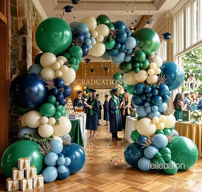 Navy Blue Green Balloon Arch Kit Double Stuffed Emerald Forest Dark Green Blue Sand White Beige Ivory Balloon Garland for Bear Baby Shower Birthday Graduation Wedding Bridal Anniversary Party Decor
