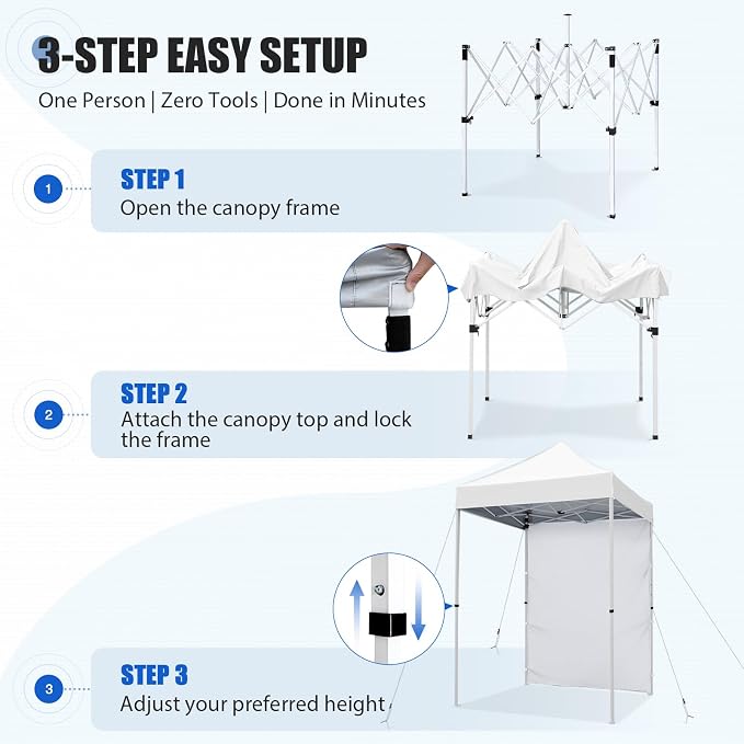 EAGLE PEAK Pop up Canopy 5x5, Outdoor Portable Canopy Tent with One Removable Sunwall, Carry Bag Included, White
