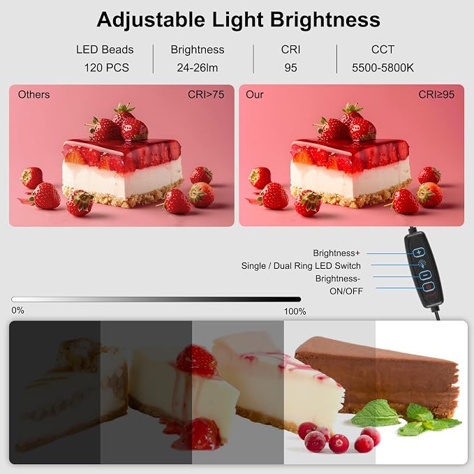 PULUZ 12x12 inch Professional Light Box Photography, Portable Folding Dimmable Shooting Tent Kit with CRI >95 White Lighting 120 LEDs Beads with 6 Colors Photo Backdrops for Products Display