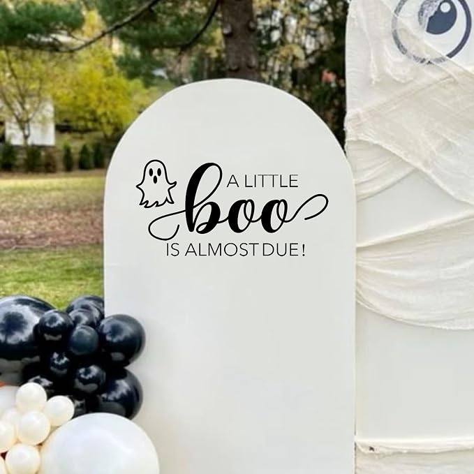 A Little Boo is Almost Due Decal, Halloween Baby Shower Decor Sticker | Halloween Ghost Themed Baby Shower Party Decor Decal, Little Spooky Theme Gender Reveal Sticker for Backdrop, Balloon Arch