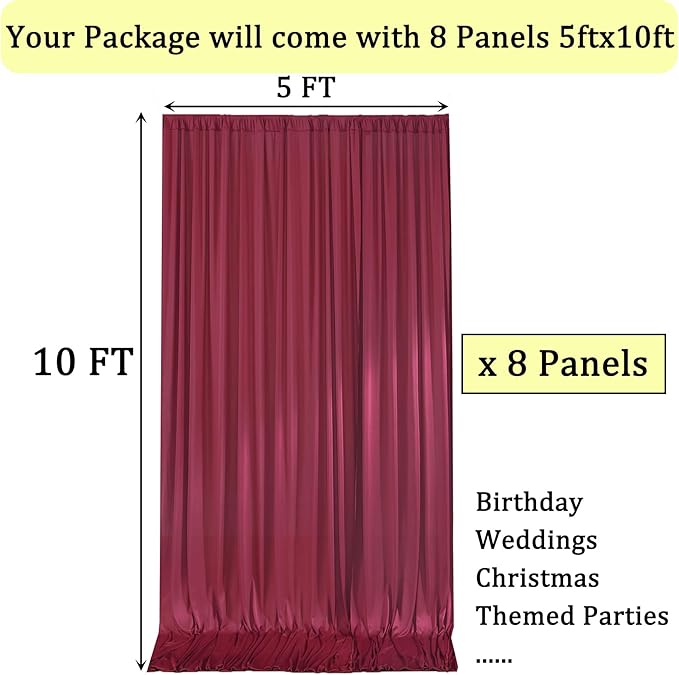 40ftx10ft Wrinkle Free Maroon Backdrop Curtains for Parties, Thick Fabric Burgundy Photo Backdrop Drapes 8 Panels 5x10ft for Weddings Birthday Photography Background Curtains