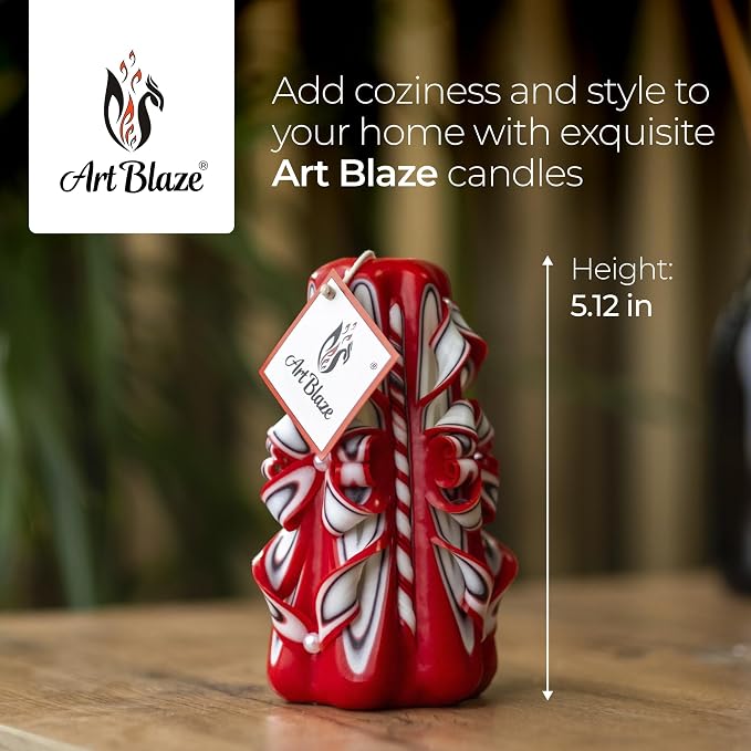 Carved Candles - Handmade Decorative Large Candle – Tall Long Burning Cute Spiral Candles for Women – Table Candle for Home Decor, Cozy Cottage Core Gift - Christmas Gift for Mom - Red