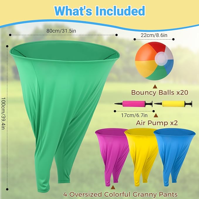 Granny Pants Yard Game Sets,4Pcs Granny Pants Equipped with 20 Bouncy Balls and 2 Pump,Outdoor Games for Adults and Family,Granny Pants Game for Garden Party and Field Day.