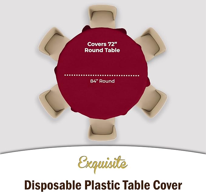 Exquisite Burgundy Round Tablecloths Plastic Table Cloth Disposable 48 Pack 84" Inch Round Table Cloth Disposable Burgundy Tablecloths Plastic Tablecloth Indoor/Outdoor Tablecloth Party Supplies