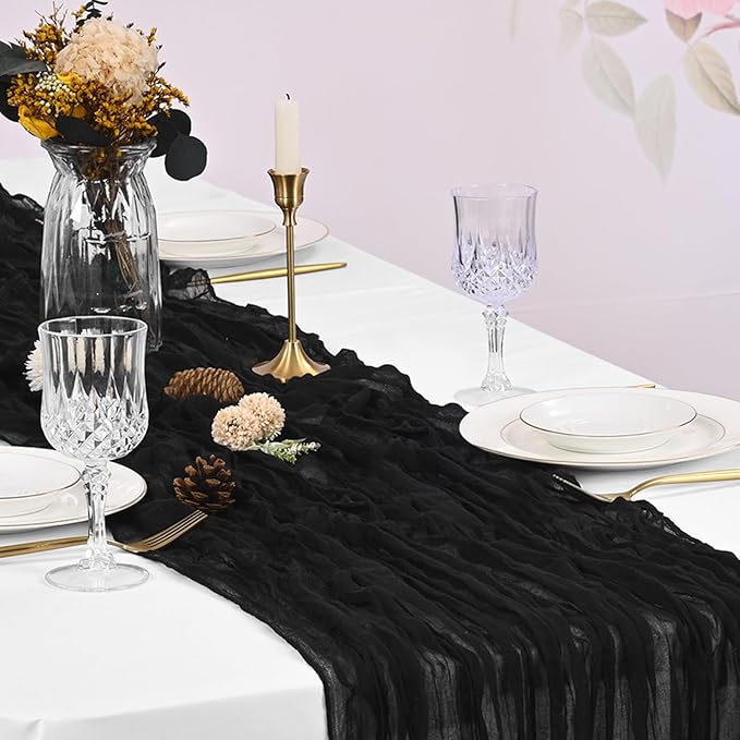 20 Pack Cheesecloth Table Runner - 17x108 Inch Black Boho Gauze Cheese Cloth Table Runners for Baby Bridal Shower Decoration Wedding Party Summer Garden Farmhouse