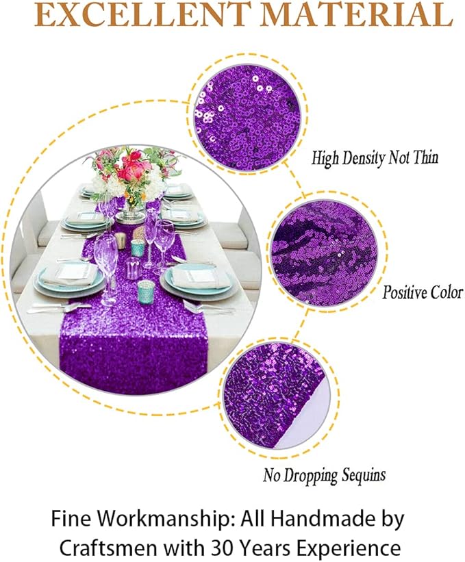 ShinyBeauty 12" x 108" Sequined Table Runner - Purple