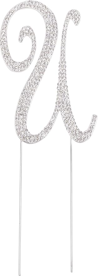 LOVENJOY Gift-Boxed 3" Silver Rhinestone Initial U Letter Cake Topper