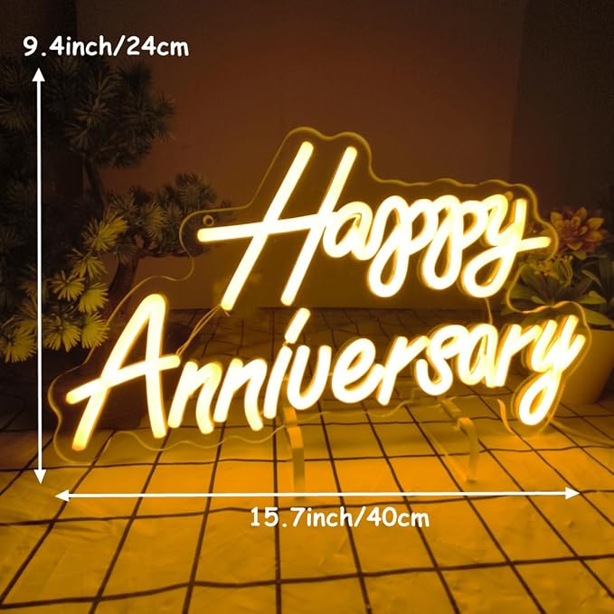 Happy Anniversary Neon Sign - Wedding Birthday Party Decoration Neon Light for Bedroom,Living,Home Bar Valentine's Day Anniversary Decor Gift (warm white)