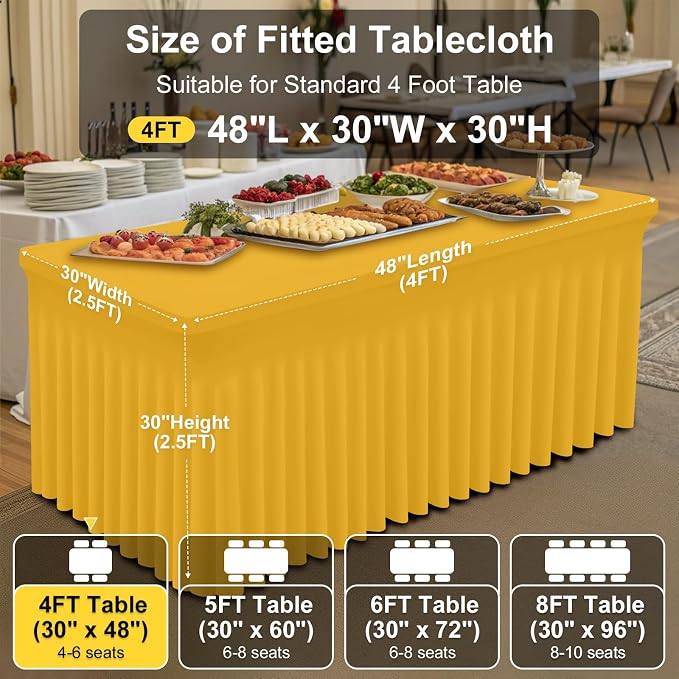 Smiry Spandex Tablecloth, Elastic Fitted Stretch Tablecloth for 4FT Rectangle Tables, Waterproof Washable Table Cover Skirt for Outdoor, Wedding, Banquet & Parties (Mustard Yellow, 48Lx30Wx30H Inch)