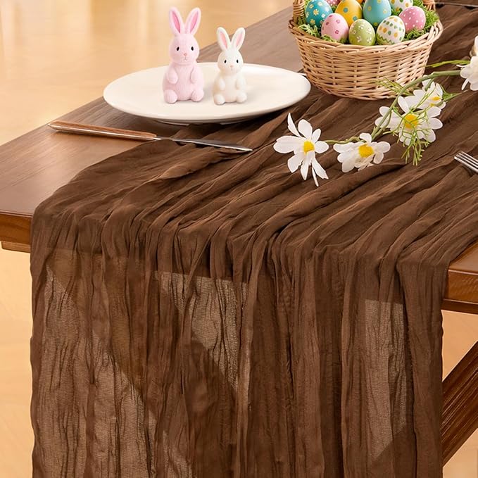 Socomi Brown Coffee Cheesecloth Table Runner Summer Boho Rustic Gauze 120 inch 10FT Cheese Cloth Sheer Runner for Wedding Party Baby Shower Birthday Home Decor Holiday Decorations