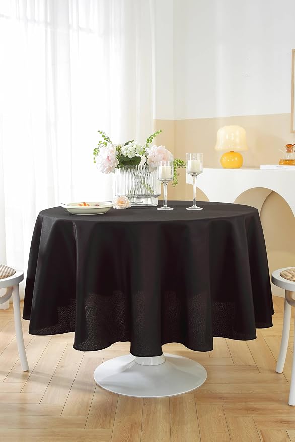 5 Pack Round Tablecloth 120 Inch Black, Polyester Fabric Washable Table Cloth for Home, Party, Wedding or Restaurant Use
