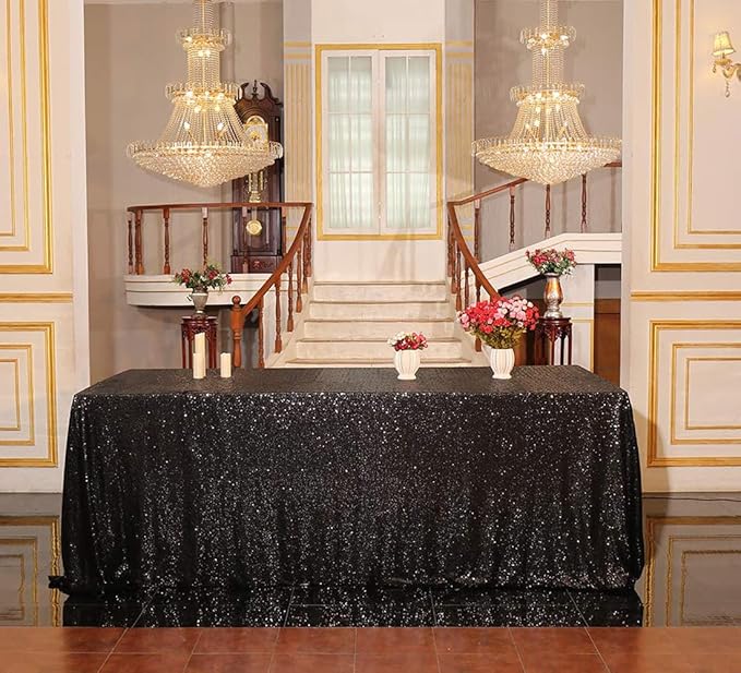 Juya Delight 90" x 132" Black Sequin Rectangle Tablecloth for Wedding Birthday Party Festival Ceremony Cake Dessert Table