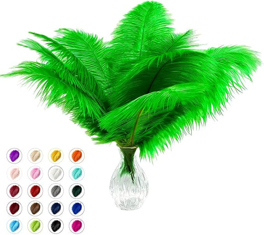 Piokio 40pcs Natural Green Ostrich Feathers 10-12 inch (25-30cm) Bulk Feathers for Home Decoration and DIY Clothing and St. Patrick Decoration, Gatsby Decorations