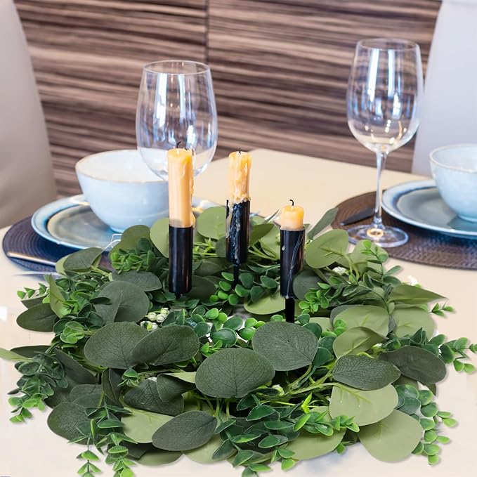 Artificial Eucalyptus Garland, 5.9FT Greenery Garland Vines Decoration, Faux Silver Dollar Eucalyptus Leaves for Table Home Wedding Mantle Party Indoor Decor