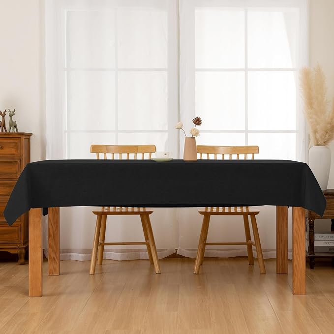 Hiasan Faux Linen Rectangle Tablecloth - Wrinkle and Stain Resistant Washable Table Cloth for Kitchen Dining Room Holiday Table Cover for Party Dinner, Black, 60 x 102 Inch