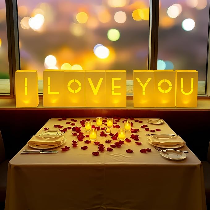 I Love You Light Up Letters - Luminary Paper Bags to be Used as Anniversary Decorations and Valentines' Day Decorations for Your Loved One
