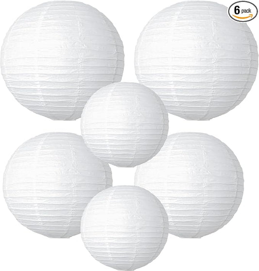 Paper Lanterns Party Decorations White Round Hanging Lanterns Chinese Japanese Paper Lantern Lamp for Bridal Showers Wedding Birthday Home Party Supplies, Set of 6 PCS