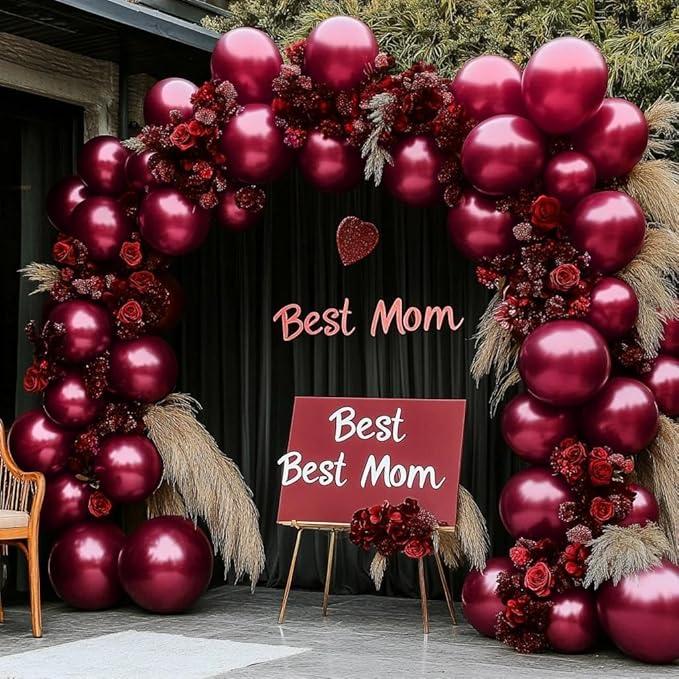 Burgundy Balloons Double Stuffed Red Maroon Balloon Garland Different Sizes 18/12/5in Wine Ruby Red Balloon Arch Kit for Birthday Mother's Day Bridal Wedding Graduation Party Decorations