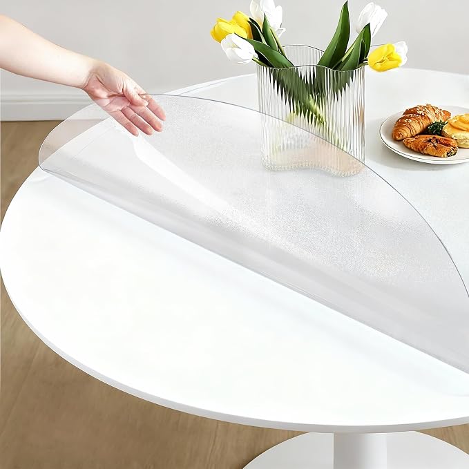 48in Round Frosted PVC Table Protector 2mm Waterproof Pad | Clear Desk Cover, Clear Desk Mat, Table Cover Tablecloth Protector Rectangle, Table Protector for Dining Room Table