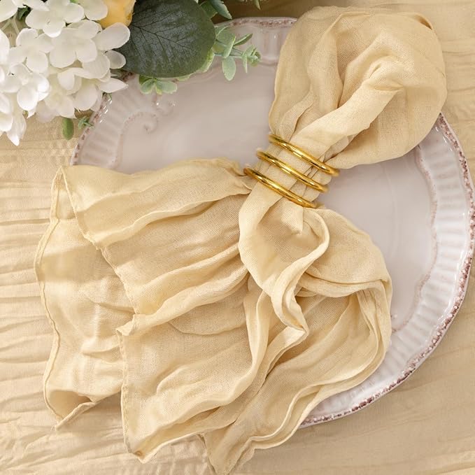 50 Pack Champagne Cheesecloth Napkins Washable Spring Summer Cloth Napkins Set of 50 Bulk 21x21 Inches for Wedding Baby Bridal Shower Birthday Dinner Party Table Decor