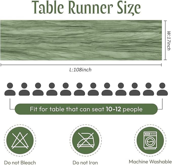 25 Pack Sage Green Cheesecloth Table Runner 17 x 108 Inch Gauze Table Runner Fabric Semi Sheer Cheese Cloth Table Runner Bulk for Rustic Romantic Wedding Baby Shower Table Decoration