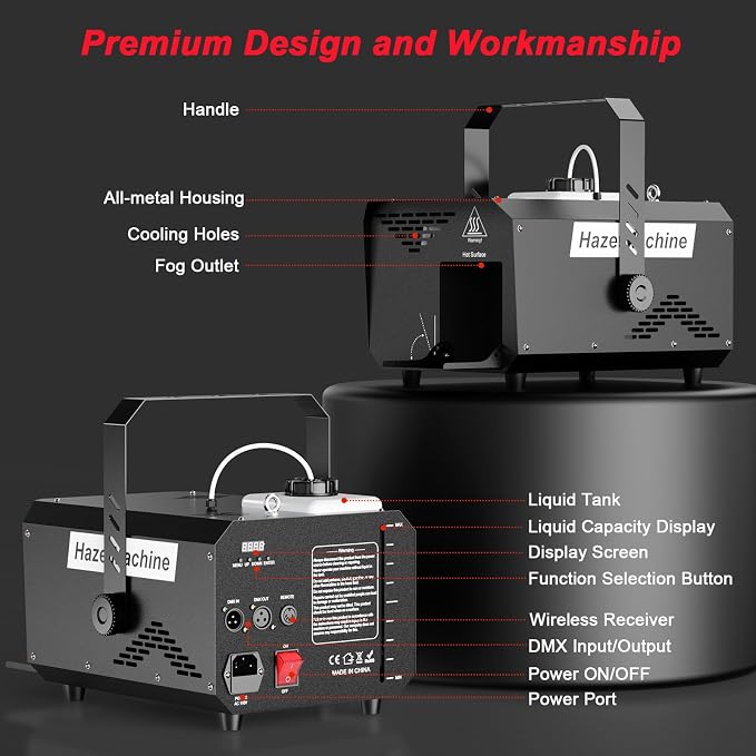 600W Stage Haze Machine: Continuous Output Fog Machine - Wireless Remote & DMX Control - Adjustable Smoke Outlet for Stage DJ Halloween Club Christmas Wedding Party Light Show