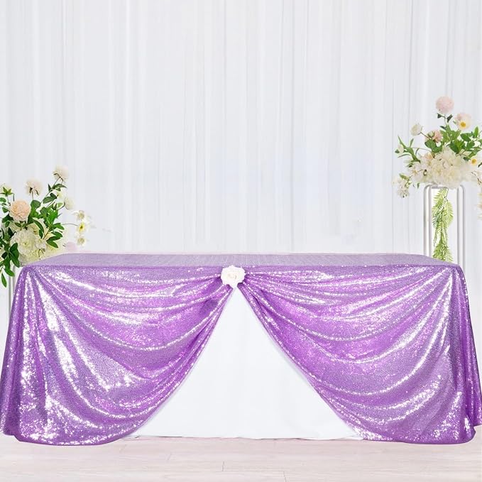 Poise3EHome Lavender Sequin Tablecloth 50×72 Inch Rectangle Sparkly Fabric Table Cover Overlay for Wedding Birthday Party Christmas Holiday Baby Shower Decoration