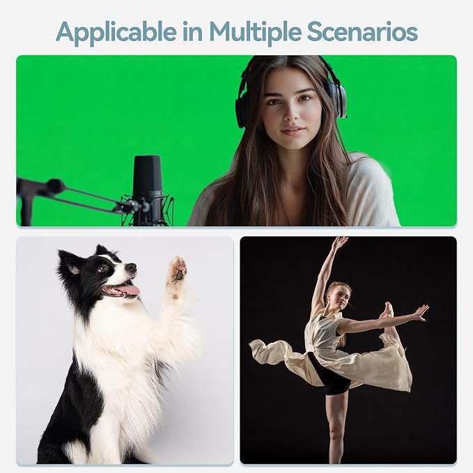 7x10 FT Photography Background Support System, Adjustable Photo Video Studio Backdop Stand Kit with 3 Polyster Background (Black, White, Green), Spring Clamps, Sandbags and Carry Bag