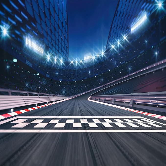 10x10ft Fabric Finish Line Race Track Backdrop Racing Car Racetrack Backdrops for Photography Bleachers Motorsport Racing Sport Party Background Race Birthday Party Decorations Photo Props