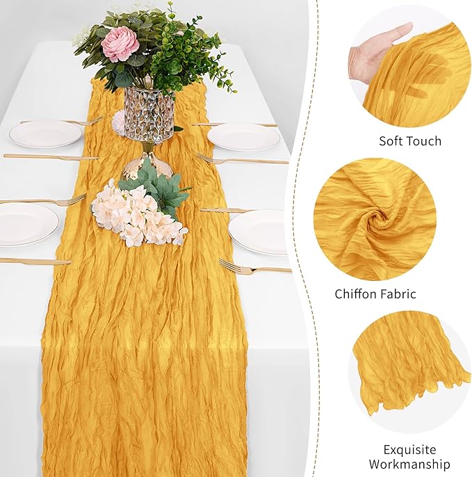 25 Pack Gold Polyester Gauze Table Runner, 17 x 108 Inch, Rustic, Bohemian Style, Solid Pattern, Formal Table Runner