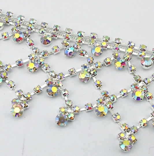 20 Inches 2-2/5" Width Stunning Crystal AB Rhinestone Chain Applique Costume Sewing Trims Applique Embellishment Wedding Dress Decoration (LZ212)