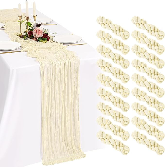 18 Pack Cheesecloth Table Runner 10FT Beige Table Runner Boho Gauze Cheese Cloth Table Runners Long Rustic Sheer Table Decorations for Wedding Party Baby Bridal Shower Birthday Holiday Home