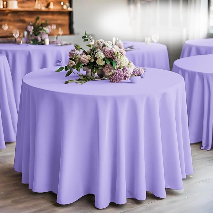 12 Pack Round Tablecloth 120 Inch - Lavender Polyester TableCloth for Round Table, Premium Lavender Tableclothes Washable Fabric Table Cover for Wedding Party Banquet Restaurant Reception Dining