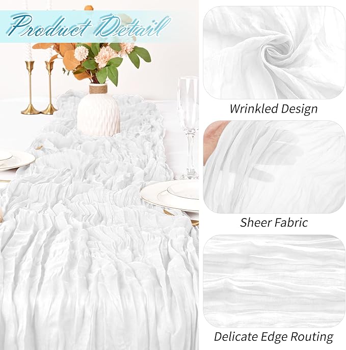 30 Pack White Cheesecloth Table Runner 17 x 108 inch Cheese Cloth Table Runners 9ft White Table Runner Rustic Romantic Sheer Gauze Runner for Wedding Party Baby Shower Table Decoration