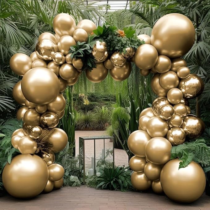 Gold Balloons Different Size 18 12 10 5in Chrome Metallic Gold Balloon Garland Arch Kit Glue Point Curlling Ribbon Strip Tying Tool For Birthday Baby Shower Wedding Graduation Party Decoration